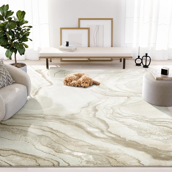 Abani Glam Beige Cream Area Rug - 4' x 6' - for Living Room, Bedroom, Dining - Abstract Stone Design - Soft, Durable, and Easy to Clean