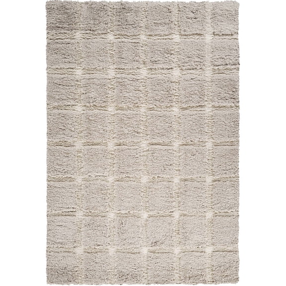 Abani Glenn Checkered Geometric Shag Rug 5x8 Cream Ivory Modern Style