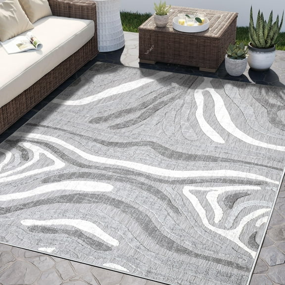 Abani Hampton Collection Area Rug Mid Century Zebra Print Living Room Decor Floor Rug 4 x 6 Grey