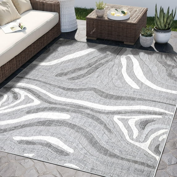 Abani Hampton Collection Area Rug Mid Century Zebra Print Living Room Decor Floor Rug 6 x 9 Grey
