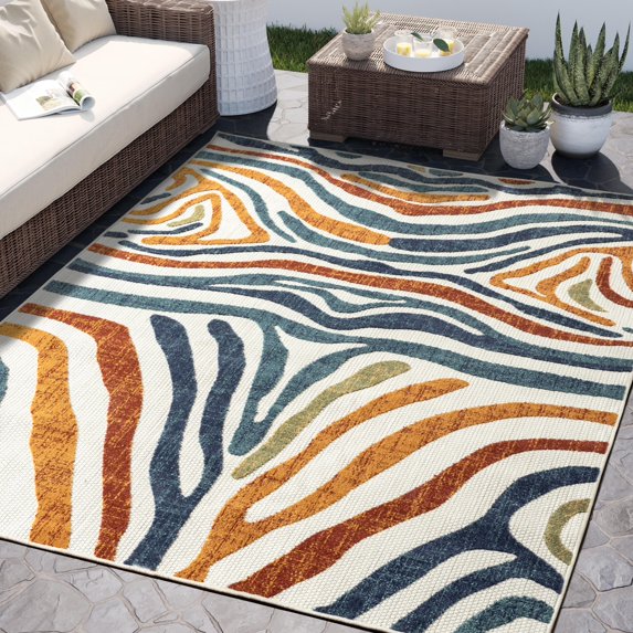 Abani Hampton Collection Area Rug Mid Century Zebra Print Living Room Decor Floor Rug 6 x 9 Multicolor