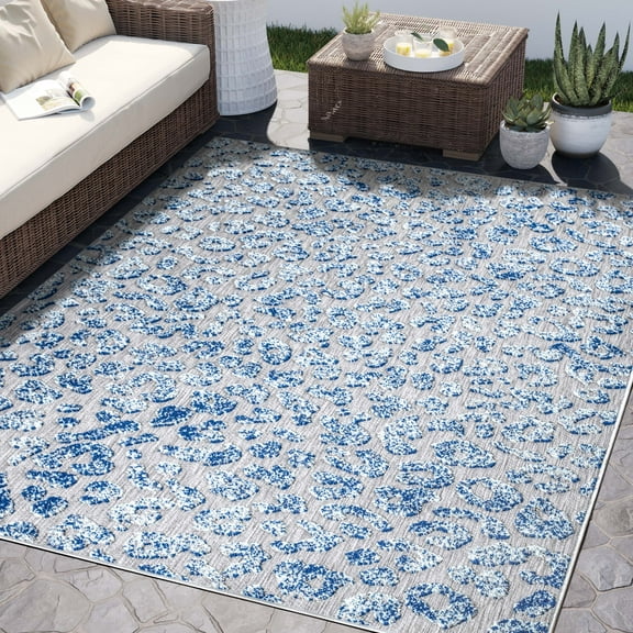 Abani Hampton Collection Blue 8' x 10' Cheetah Print Indoor/Outdoor Rug