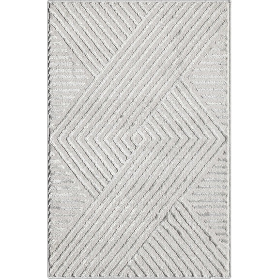 Abani Home Neutral Grey Geometric Area Rug 2x3 Power-Loomed Indoor