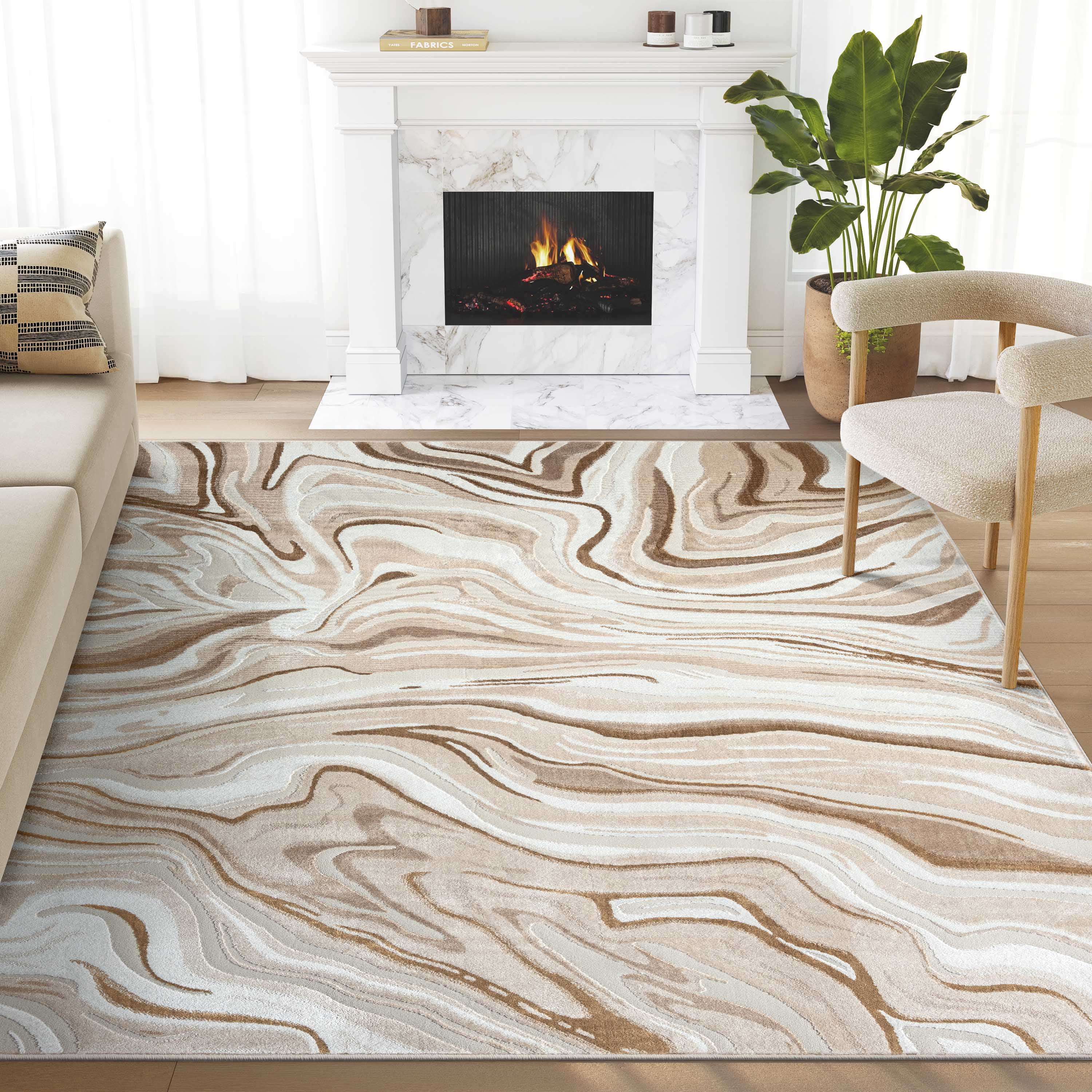 Abani Home Regal Contemporary Abstract Area Rug 4x6 Beige Brown ...