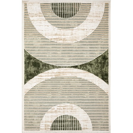 Abani Ivy 2x3 Mid-Century Modern Geometric Area Rug Green Beige