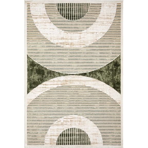Abani Ivy 8x10 Mid-Century Modern Geometric Area Rug Green Beige