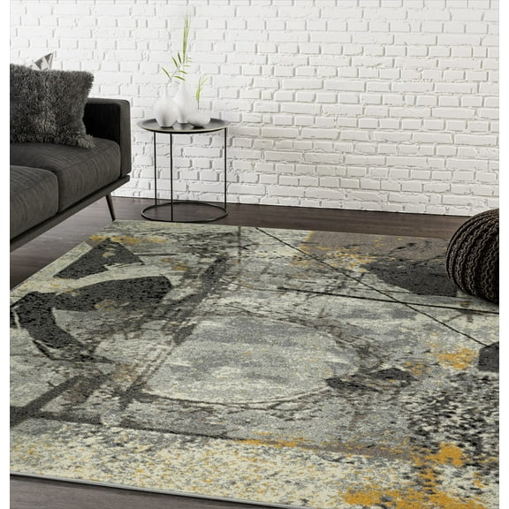 Abani Laguna Collection Abstract Painting 5' x 8' Grey Yellow Modern Area Rug