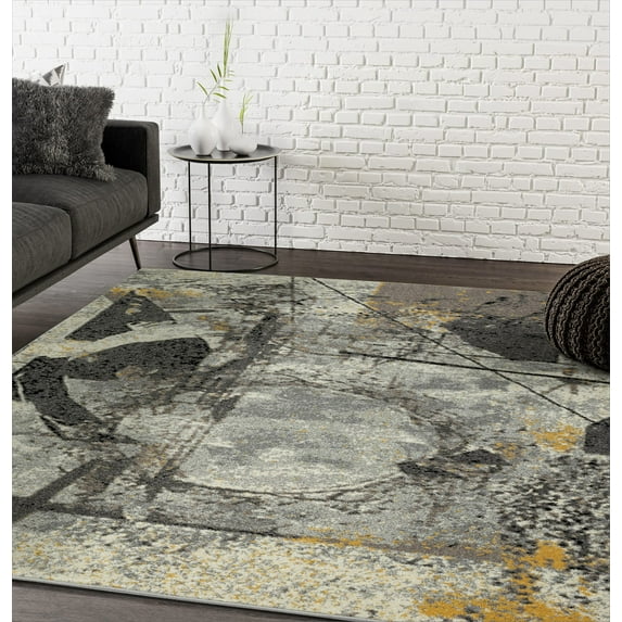 Abani Laguna Collection Abstract Painting 8' x 10' Grey Yellow Modern Area Rug