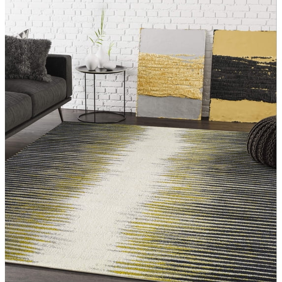 Abani Laguna Collection Abstract Striped 5' x 8' Yellow and Grey Modern Area Rug
