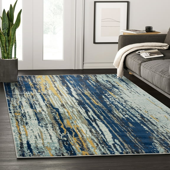 Abani Laguna Collection Area Rug Mid Century Modern Bedroom Living Room Decor Floor Rug 5 x 8 Blue Yellow