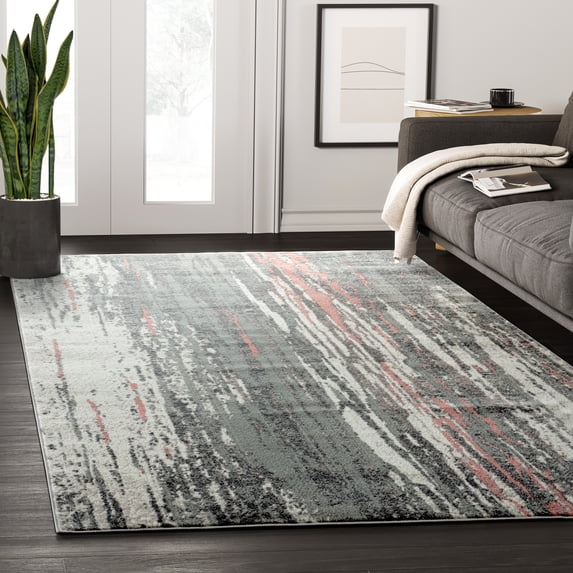 Abani Laguna Collection Area Rug Mid Century Modern Bedroom Living Room Decor Floor Rug 5 x 8 Pink Grey