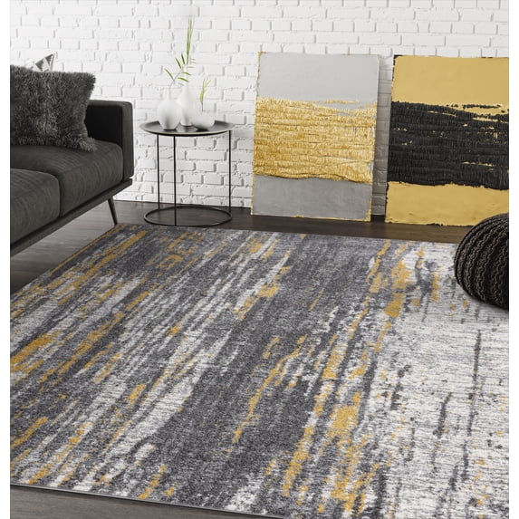 Abani Laguna Collection Area Rug Mid Century Modern Bedroom Living Room Decor Floor Rug 7 x 7 Yellow Grey