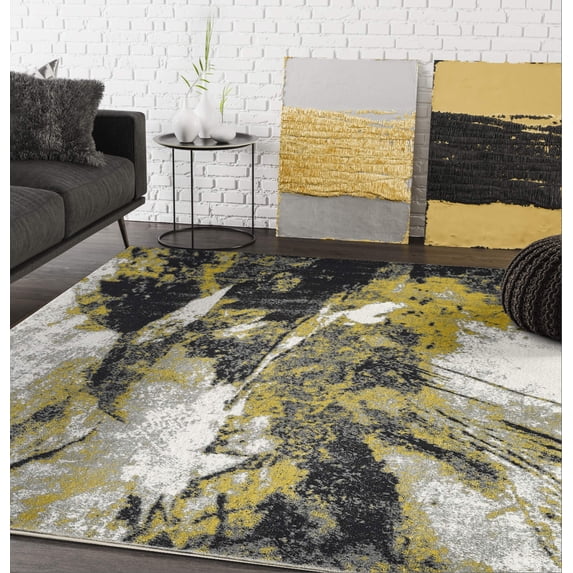 Abani Laguna Collection Modern Abstract 5' x 8' Gold and Grey Modern Area Rug