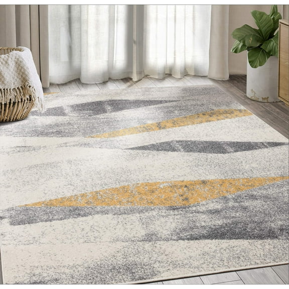 Abani Laguna Collection Multi Diamond 4' x 6' Yellow Abstract Area Rug