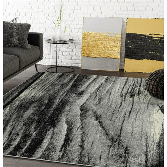 Abani Laguna Collection Tree Trunk 8' x 10' Grey Black Modern Area Rug