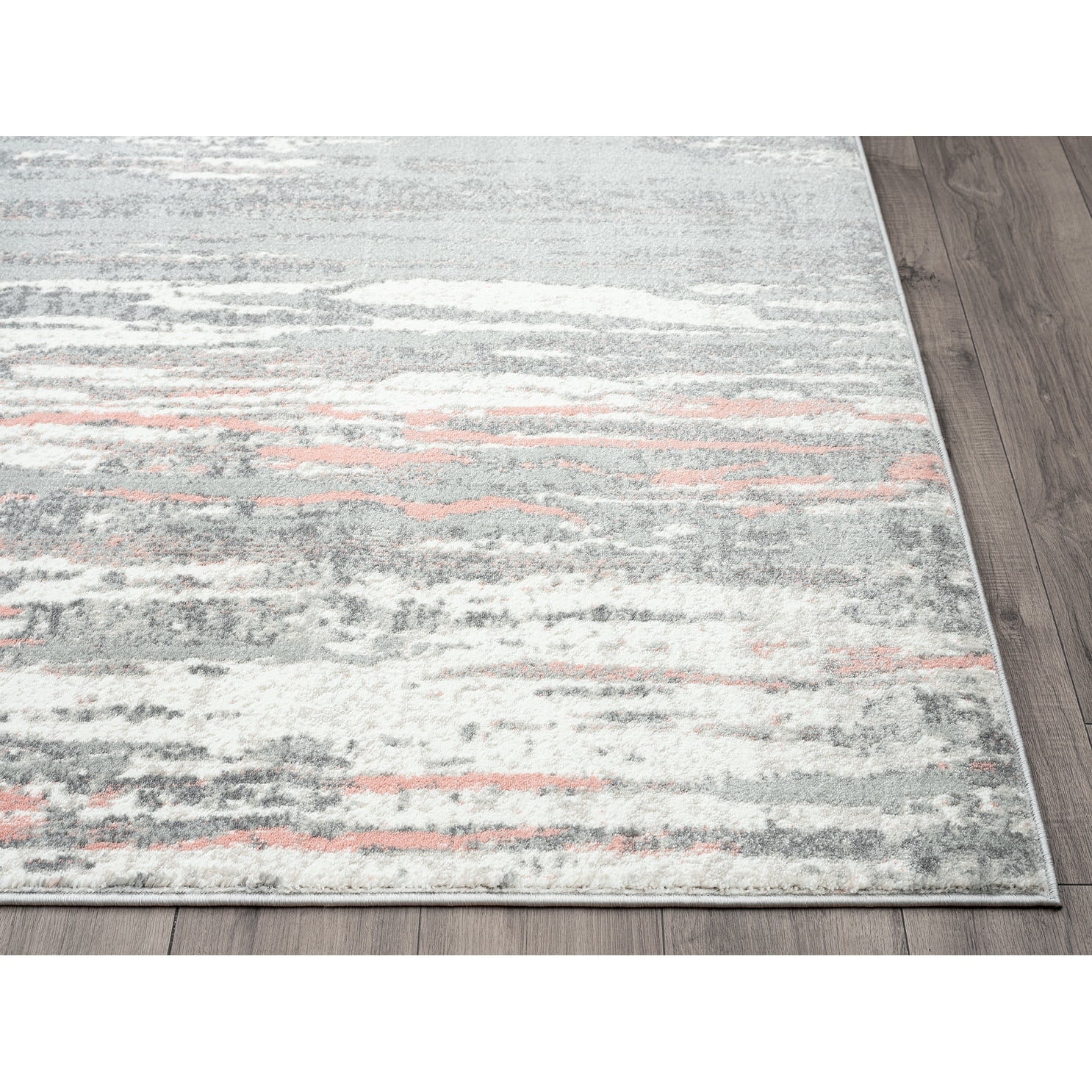 Gray and Pink Distressed Abstract 4' x 6' Synthetic Area Rug