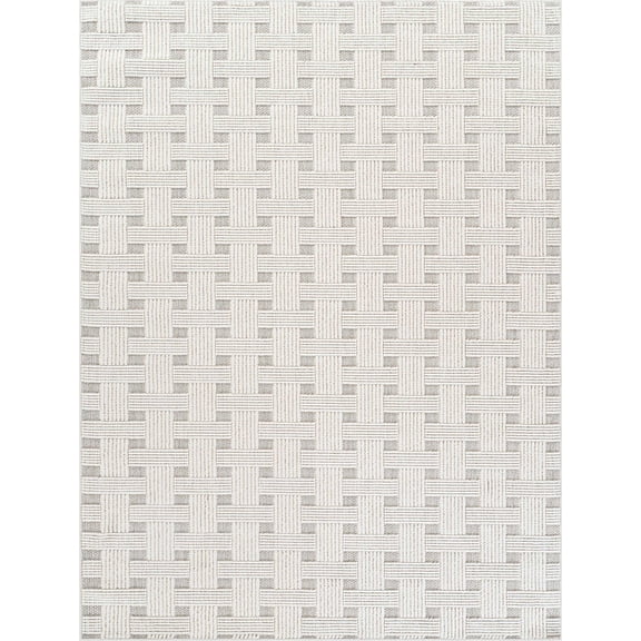 Abani Luca Basketweave Textured Area Rug 4x6 Cream Ivory Geometric