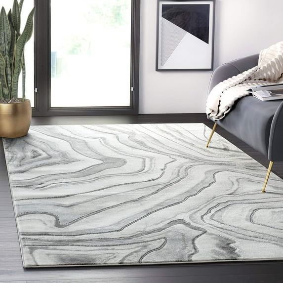 Abani Luna Collection Agate Stone Lines 8' x 10' Grey Silver Modern Area Rug
