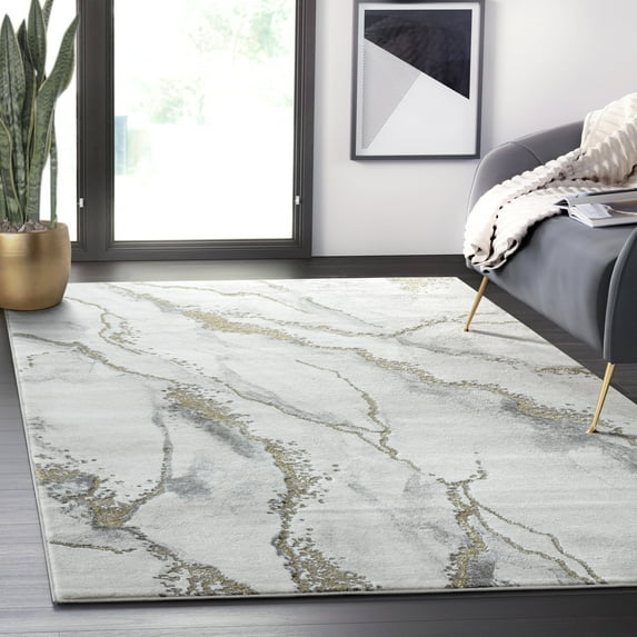 Abani Luna Collection Area Rug Mid Century Modern Bedroom Living Room Decor Floor Rug 3 x 5 Grey Gold