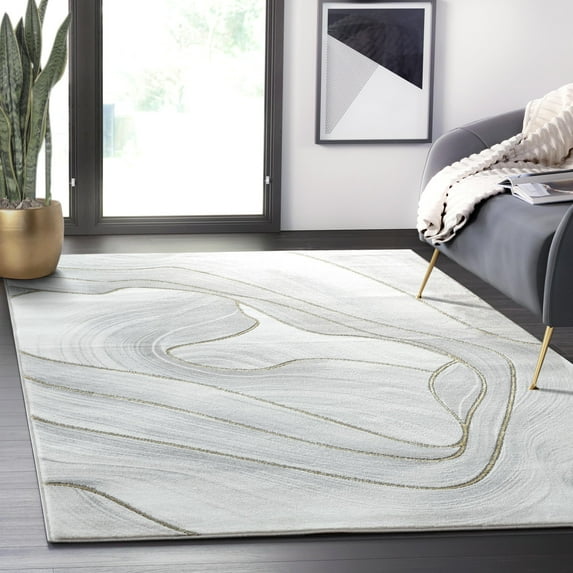 Abani Luna Collection Area Rug Mid Century Modern Bedroom Living Room Decor Floor Rug 4 x 6 Grey