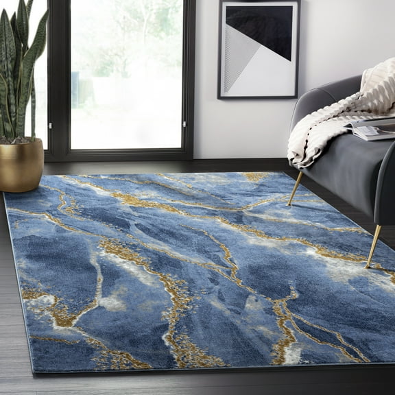 Abani Luna Collection Area Rug Mid Century Modern Bedroom Living Room Decor Floor Rug 6 x 9 Blue Brown