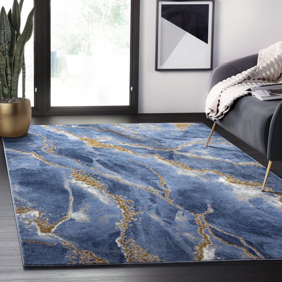 Abani Luna Collection Area Rug Mid Century Modern Bedroom Living Room Decor Floor Rug 8 x 10 Blue Brown