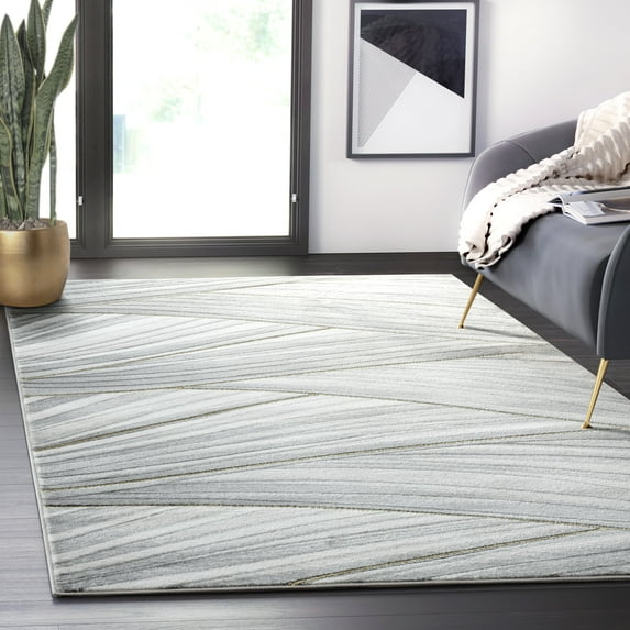 Abani Luna Collection Area Rug Mid Century Modern Bedroom Living Room Decor Floor Rug 8 x 10 Grey Gold
