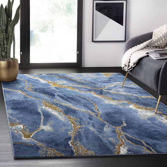 Abani Luna Collection Area Rug Mid Century Modern Bedroom Living Room Decor Floor Rug 9 x 12 Blue Brown