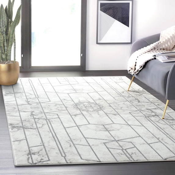 Abani Luna Collection Art Deco 5' x 8' Silver Modern Area Rug