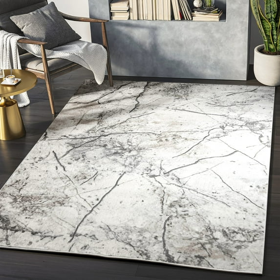 Abani Luna Collection Floor Tile 4' x 6' Cream Grey Modern Area Rug
