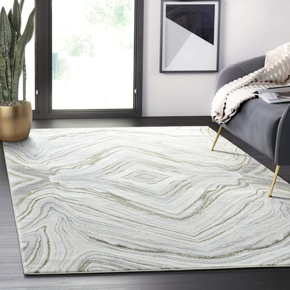 Abani Luna Collection Granite Grey Gold Modern Luxury 6' x 9' Area Rug