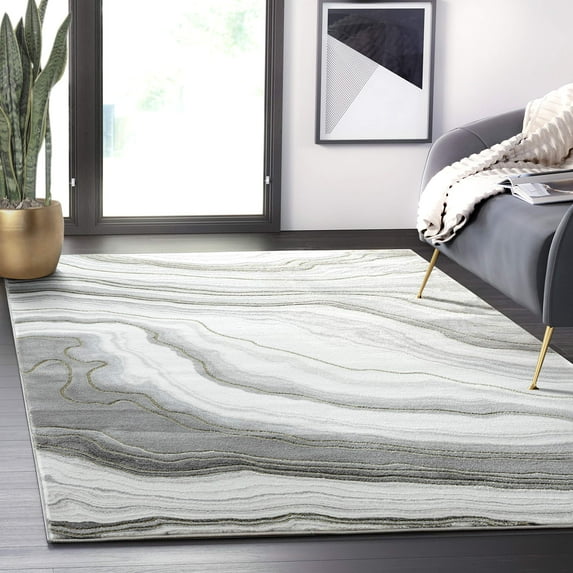 Abani Luna Collection Granite Lines 4' x 6' Grey Gold Modern Area Rug