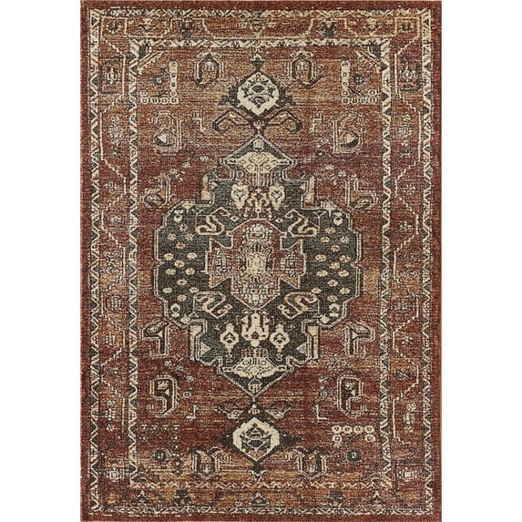 Abani Mesa 5'3"W x 7'6"D MES120A Orange Rust Medallion Distressed Area Rug