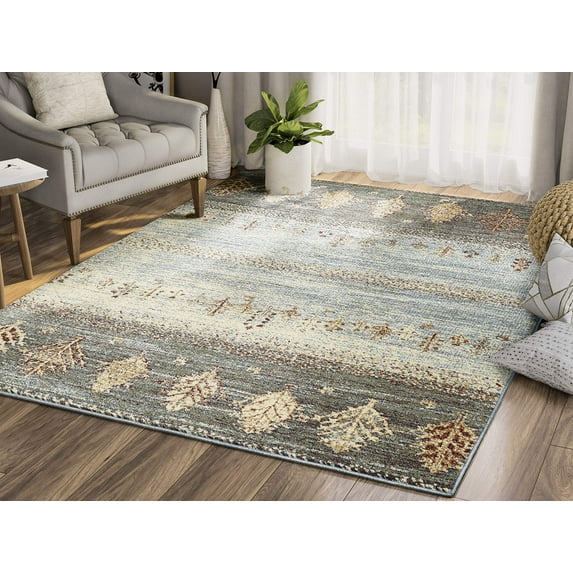 Abani Mesa Collection Distressed Tree Print 3' x 5' Blue Green Southwest Area Rug