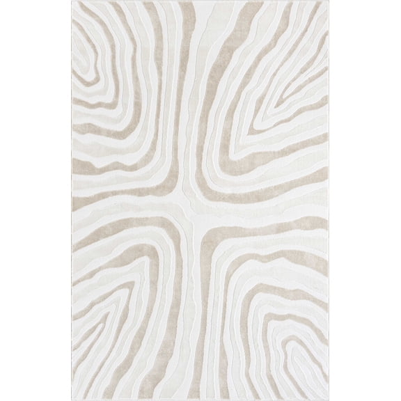Abani Neutral Beige Contemporary Wave Pattern Area Rug 6x9
