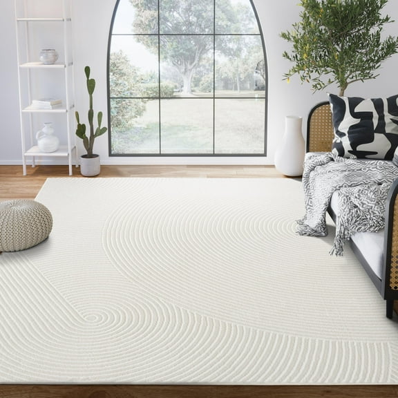 Abani Neutral Collection Area Rug Mid Century Modern Bedroom Living Room Decor Floor Rug 2 x 3 Cream