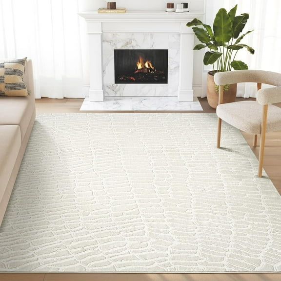 Abani Neutral Collection Area Rug Mid Century Modern Bedroom Living Room Decor Floor Rug 6 x 9 Cream