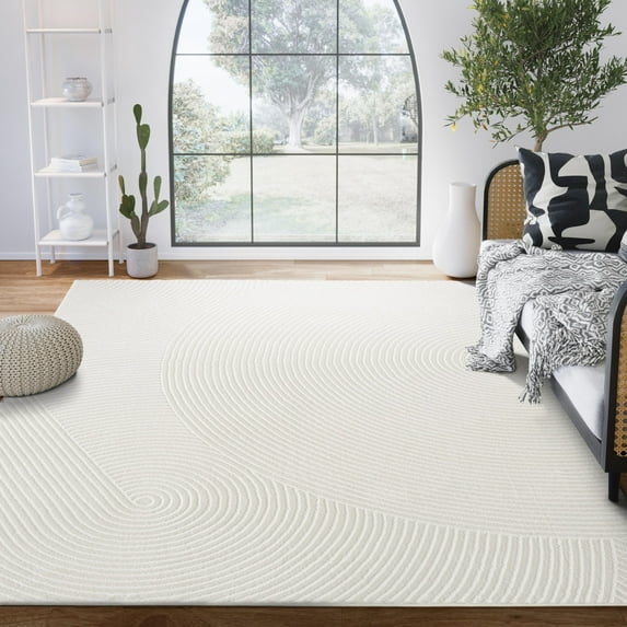 Abani Neutral Collection Area Rug Mid Century Modern Bedroom Living Room Decor Floor Rug 6 x 9 Cream