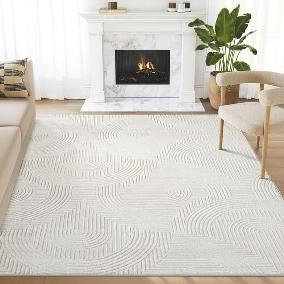 Abani Neutral Cream Area Rug 8' x 10' for Living Room, Bedroom - Reiki Semi-Circle Pattern - Durable & Easy to Clean