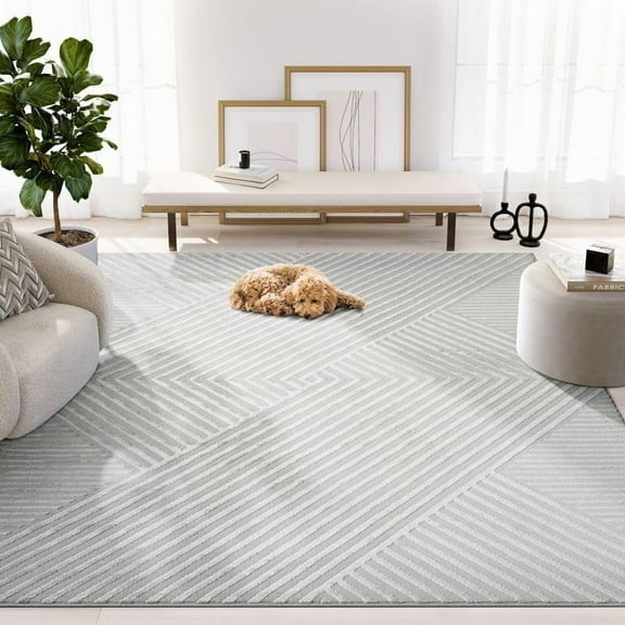 Abani Neutral Grey Area Rug 5' x 8' for Living Room, Bedroom - Criss Cross Line Reiki Pattern - Durable & Easy to Clean