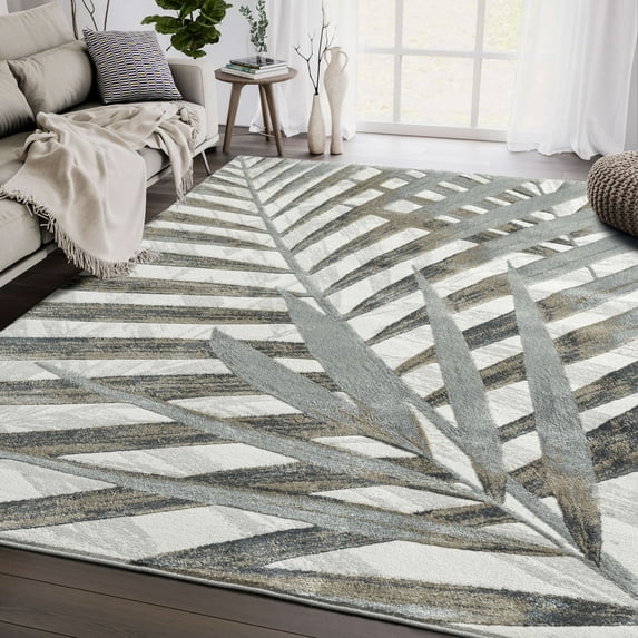 Abani Nova Collection Area Rug Mid Century Modern Bedroom Living Room Decor Floor Rug 5 x 8 Brown White