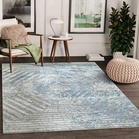Abani Nova Collection Modern 4' x 6' Grey Blue Geometric Contemporary Area Rug