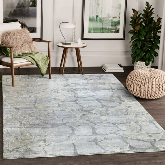 Abani Nova Collection Modern Grey Abstract Marble Stone 4' x 6' Area Rug