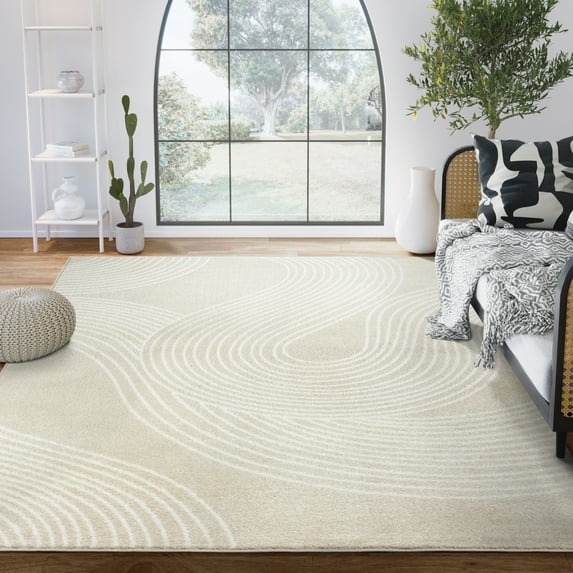 Abani Nuevo Collection Area Rug Mid Century Modern Bedroom Living Room Decor Floor Rug 2 x 3 Beige Cream