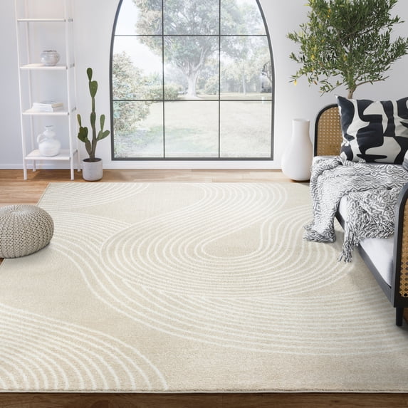 Abani Nuevo Collection Area Rug Mid Century Modern Bedroom Living Room Decor Floor Rug 4 x 6 Beige Cream