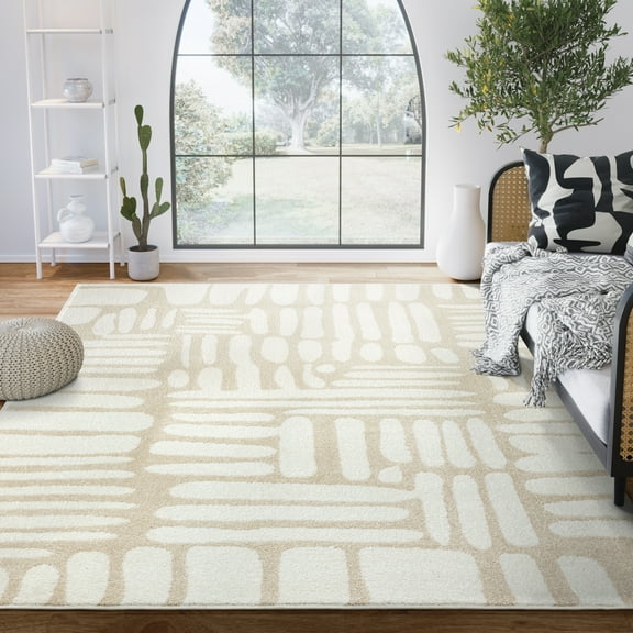 Abani Nuevo Collection Area Rug Mid Century Modern Bedroom Living Room Decor Floor Rug 5 x 8 Beige Cream