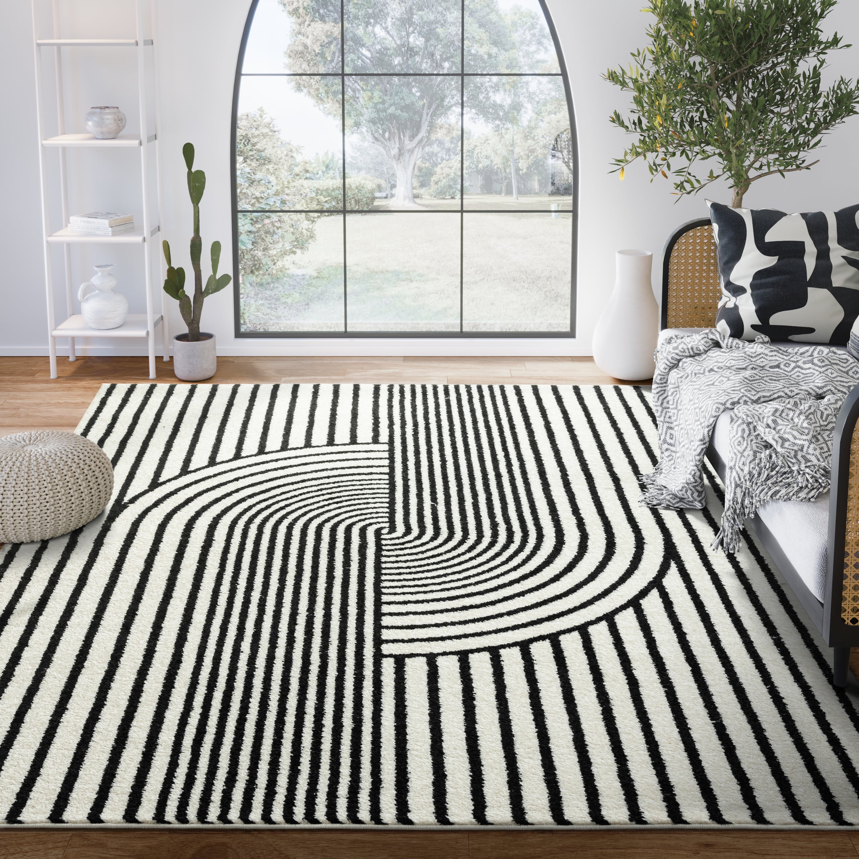Abani Nuevo Collection Area Rug Mid Century Modern Bedroom Living Room Decor Floor Rug 5 x 8 Black Ivory