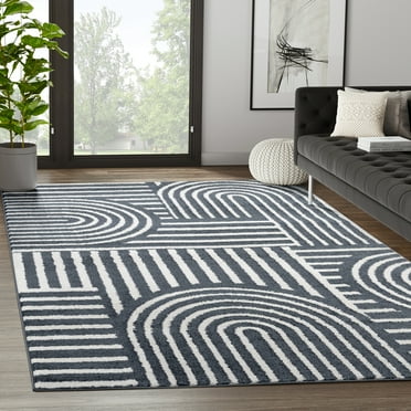 Abani Nuevo Collection Area Rug Mid Century Modern Bedroom Living Room Decor Floor Rug 5 x 8 Cream Charcoal