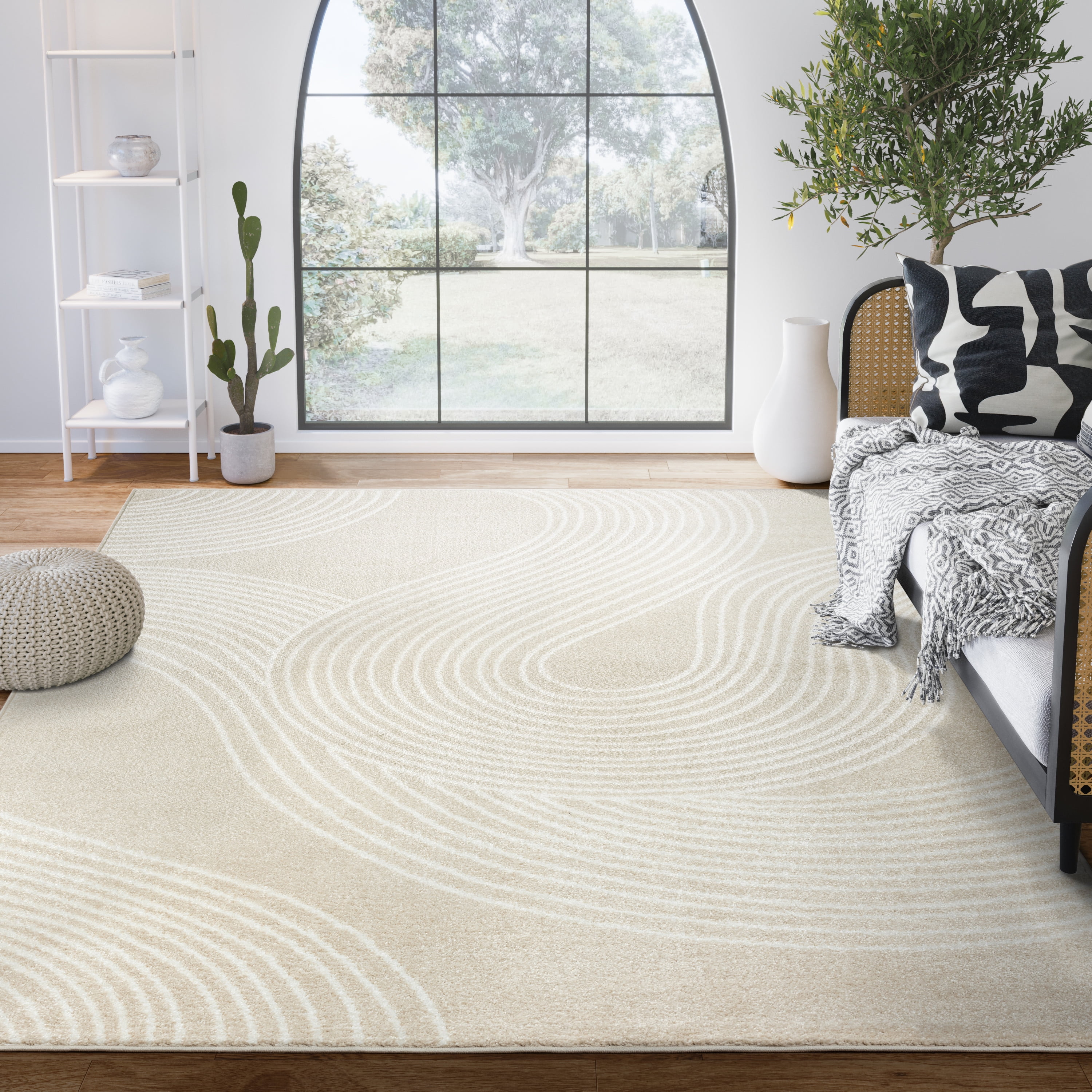 Abani Nuevo Collection Area Rug Mid Century Modern Bedroom Living Room Decor Floor Rug 6 x 9 Beige Cream