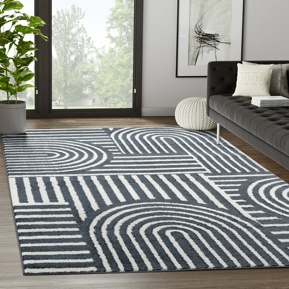 Abani Nuevo Collection Area Rug Mid Century Modern Bedroom Living Room Decor Floor Rug 6 x 9 Cream Charcoal
